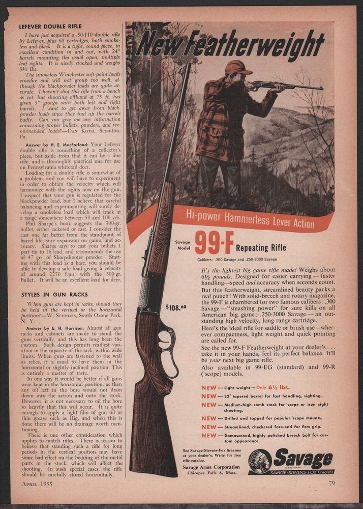 Vintage Savage Guns Logo - 1955 SAVAGE Model 99-F Repeating Rifle AD Vintage Hunting Gun ...