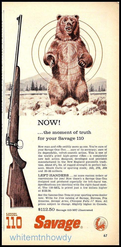 Vintage Savage Guns Logo - SAVAGE Model 110 One Ten Rifle AD Bear Hunting Vintage Gun