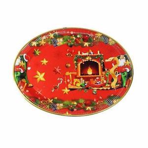 Food with Red Oval Logo - Details about Christmas Party Food Tray Oval Plates Red Plastic Printed Xmas