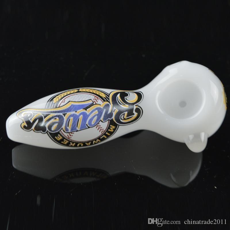 Double a Baseball Logo - Custom Logo Spoon Pipes White Handy Glass Pipes 4 Inch Brewers