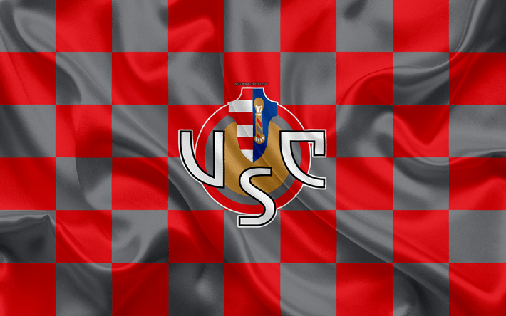Red Checkered Logo - Download Wallpaper US Cremonese, 4k, Logo, Creative Art, Gray Red