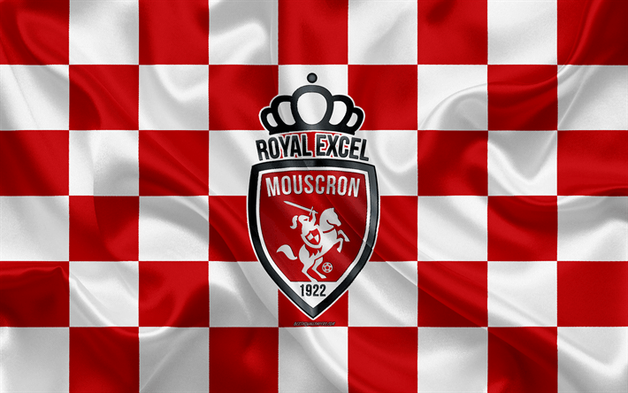Red Checkered Logo - Download wallpaper Royal Excel Mouscron, 4k, logo, creative art