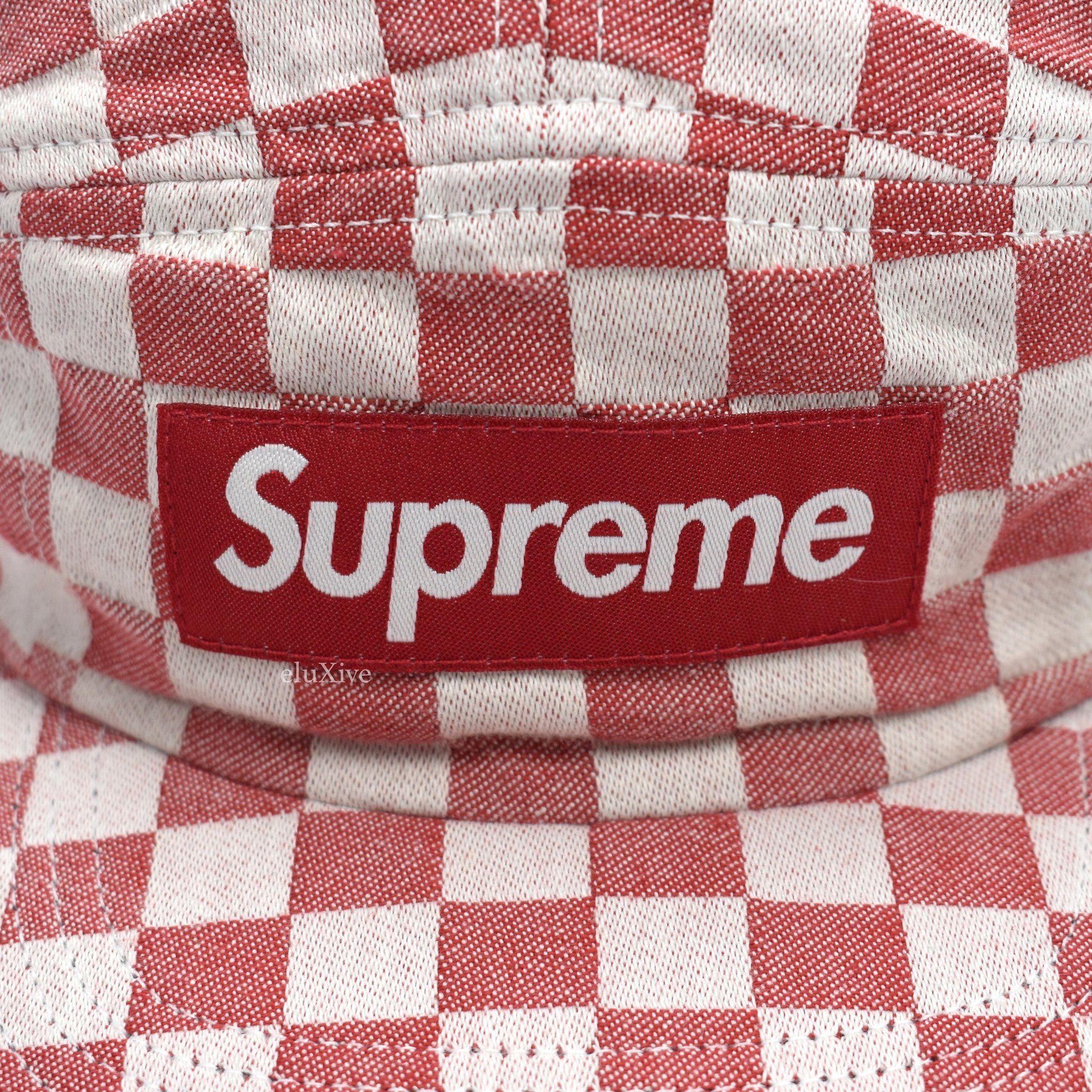 Red Checkered Logo - Supreme Red / White Checkered Box Logo Camp Cap Hat