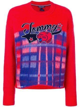 Red Checkered Logo - $193 Tommy Hilfiger Checkered Logo Sweater Online