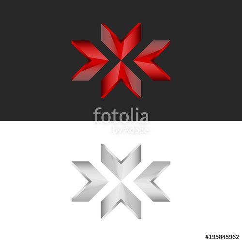 Arrows with Red and White Logo - Converge in one point arrow logo in the form of X letter, white ...