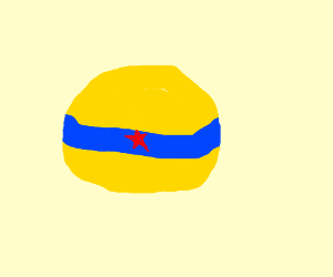 Yellow Ball Red Stripe Logo - Yellow ball with blue stripe with a red star drawing