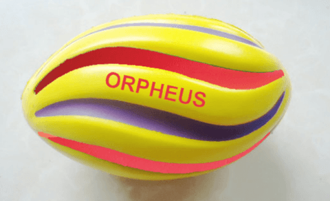Yellow Ball Red Stripe Logo - 7 INCH YELLOW WITH PURPLE AND RED STRIPED FOAM FOOTBALLS W 