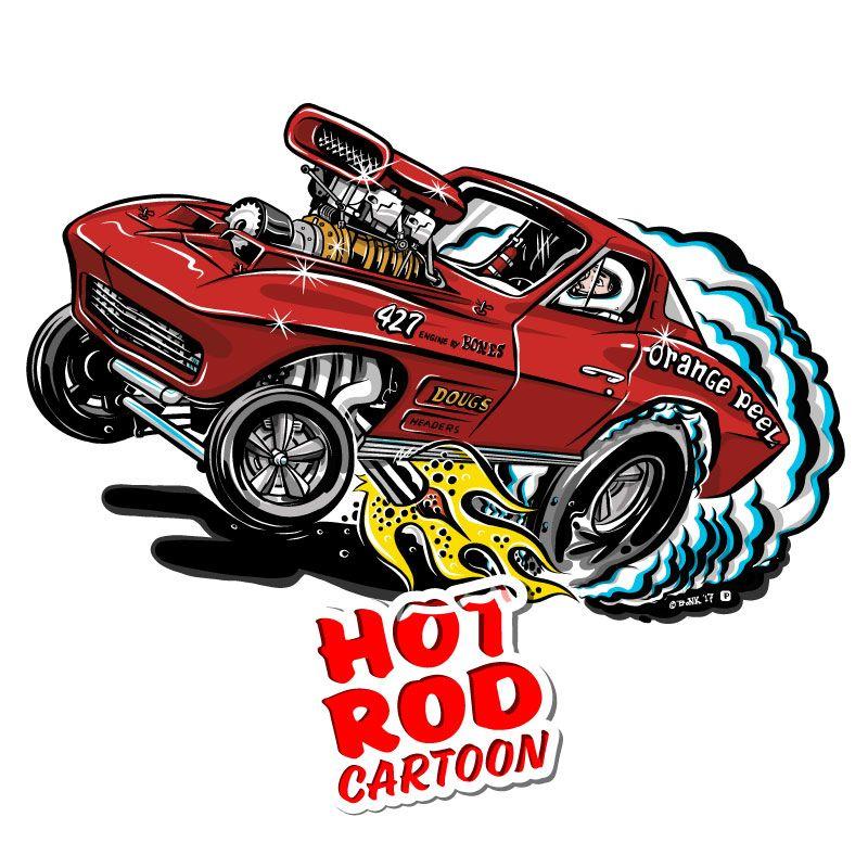 Automotive Cartoon Logo - 63 Vette Drag Car Short-Sleeve Unisex T-Shirt - Hot Rod Cartoon