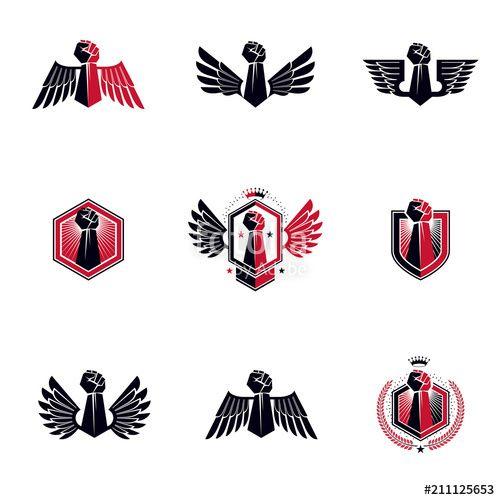 Strong Eagle Logo - Vector illustrations collection made using raised fist of active ...