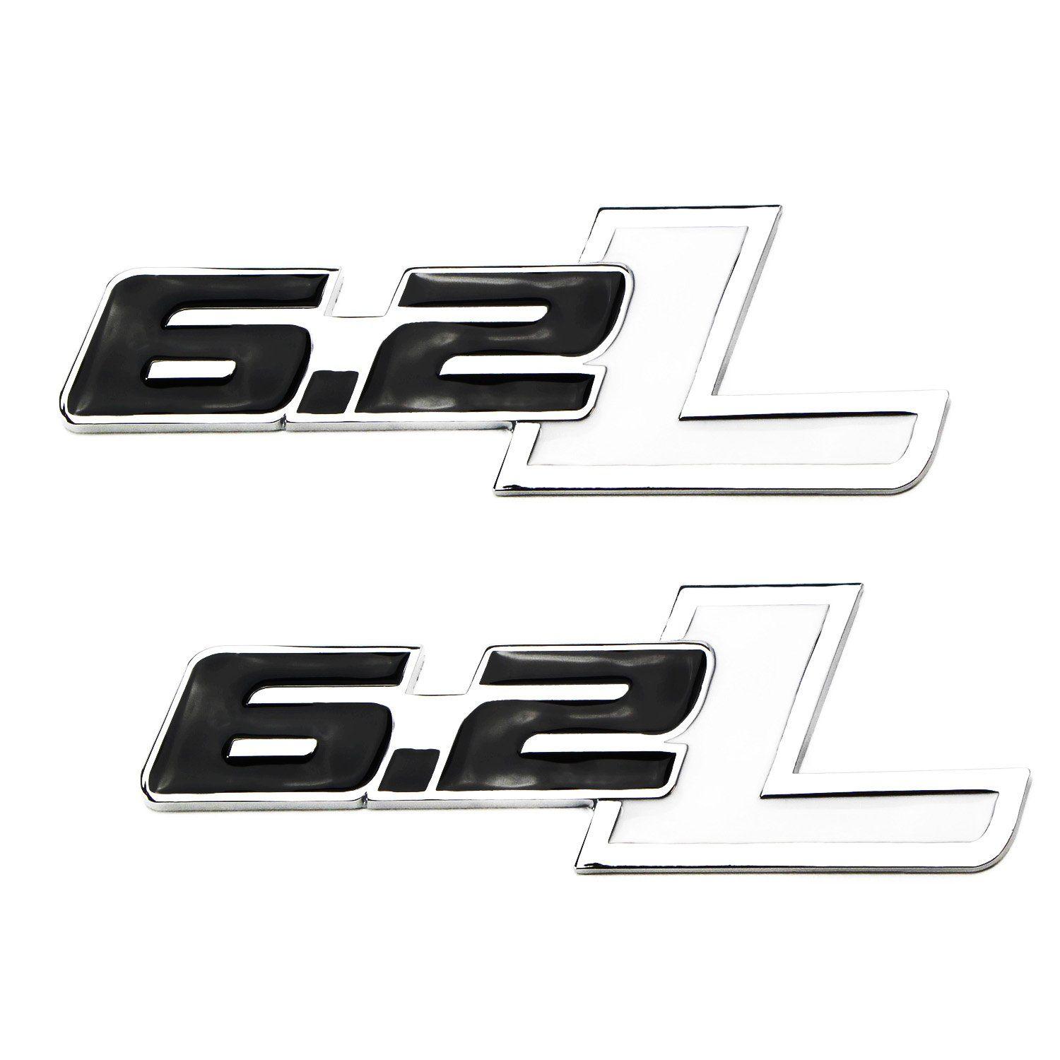 2 Black F Logo - 2) Black White 6.2L Side Door Fender Chrome Alloy Metal Badge
