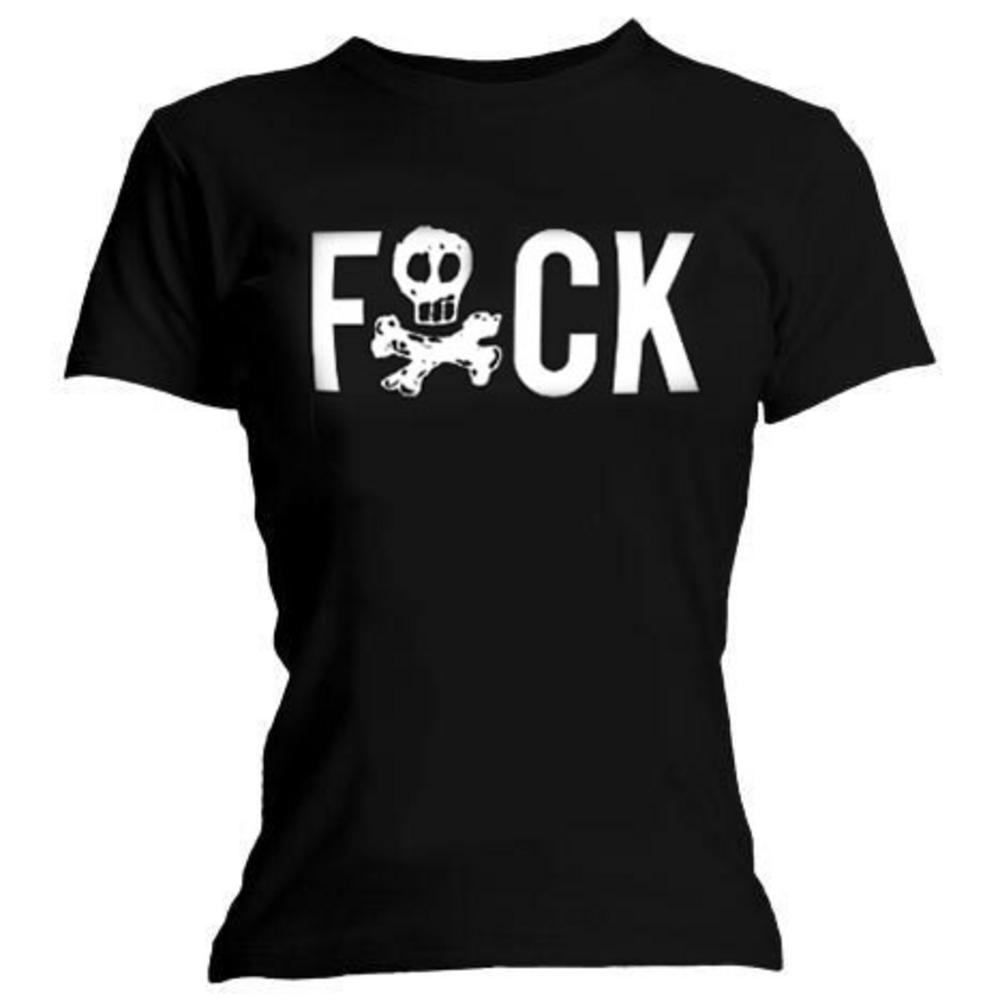 2 Black F Logo - Official Skinny Ladies T Shirt ALL TIME LOW Black SKULL F Logo All Sizes
