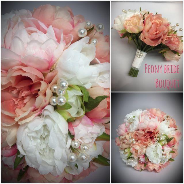 Flower Pink and White Logo - Peonies Vintage Bouquet BRIDE Brooch Pearls Wedding Flowers Pink ...