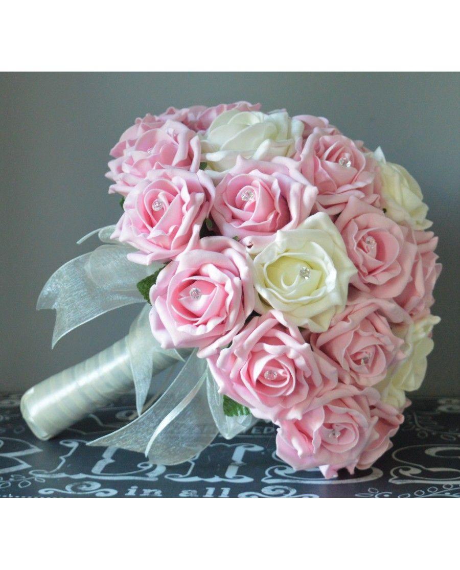 Flower Pink and White Logo - VIntage Pink + Ivory or White Rose Brides Bouquet of Roses made to ...