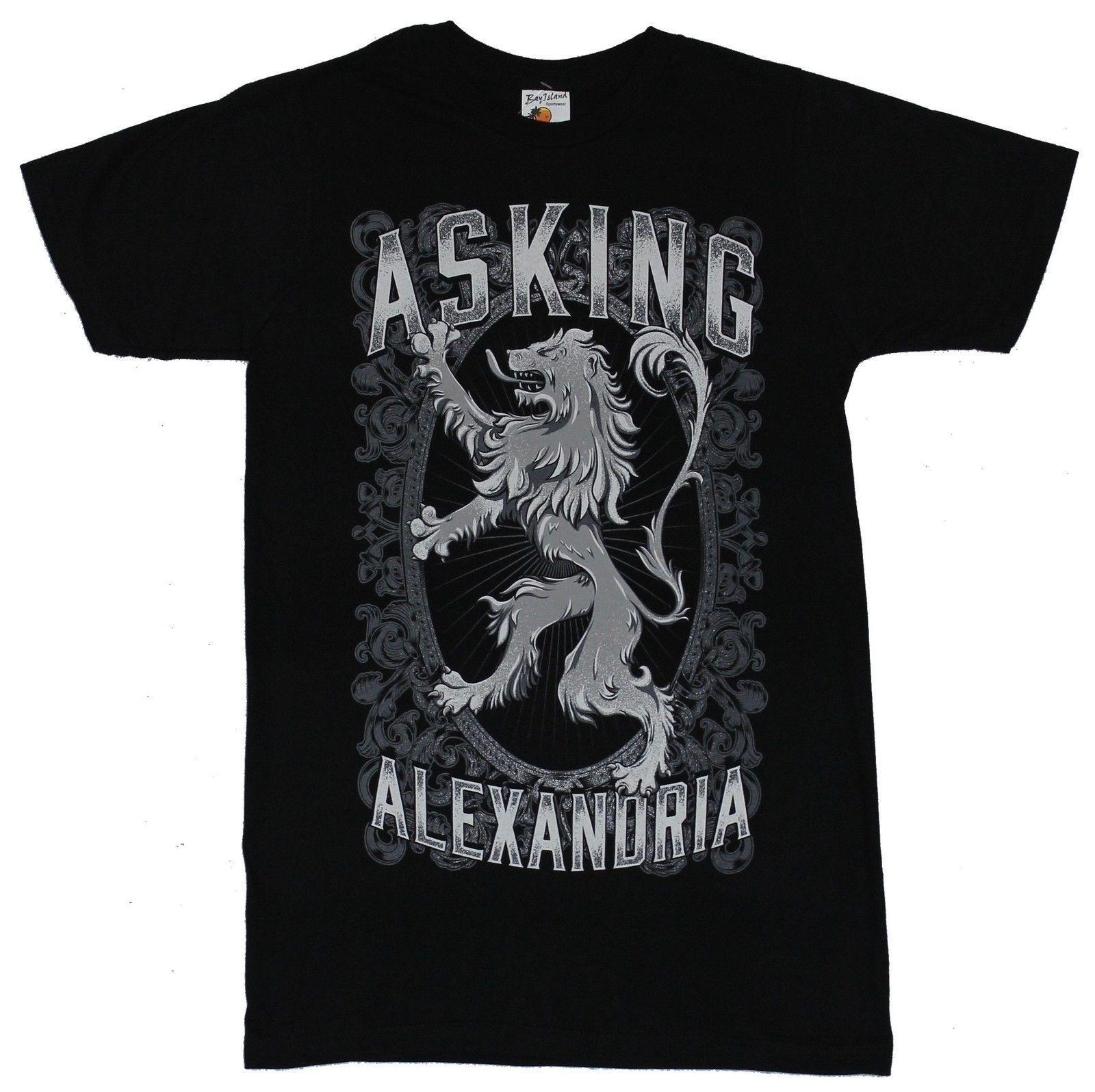 Asking Alexandria Lion Logo - Asking Alexandria Mens T-Shirt - Silver Lion Crest Between Band Name ...