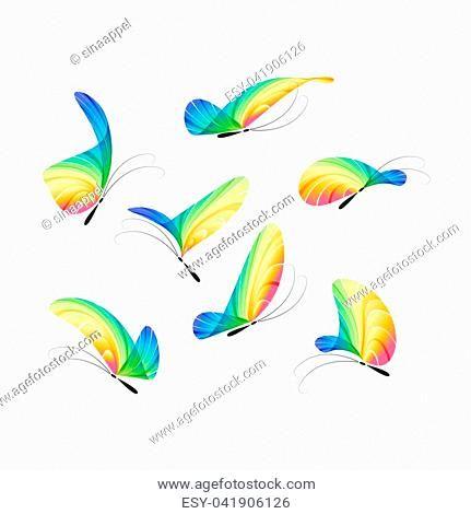 Colored Butterfly Logo - Colored butterfly logo set Stock Photos and Images | age fotostock