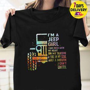 I'm a Jeep Girl Logo - I'm A Jeep Girl I Was Born With My Heart T Shirt Black Cotton Ladies ...