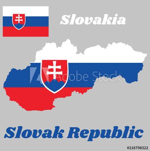 White Cross with Red Shield Logo - Map outline and flag of Slovakia, a horizontal tricolor of white ...