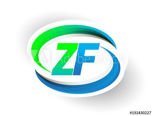 ZF Logo - initial letter ZF logotype company name colored blue and green
