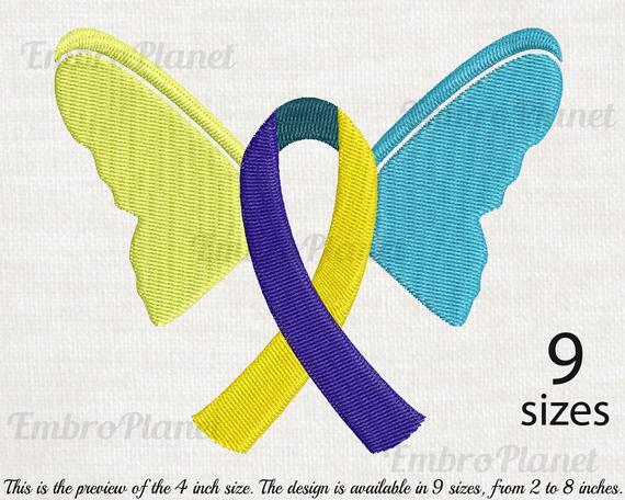 Down Syndrome Butterfly Logo - Down Syndrome Butterfly Ribbon Design for embroidery
