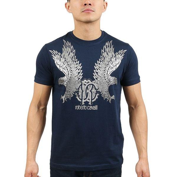 Navy Blue Eagle Logo - Shop Roberto Cavalli Navy Blue Eagle Logo Crewneck T-Shirt - Free ...