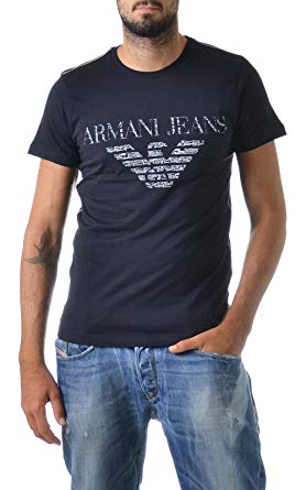 Navy Blue Eagle Logo - Armani Jeans T Shirt, Navy Blue Slim Fit Eagle Logo Tee: Armani