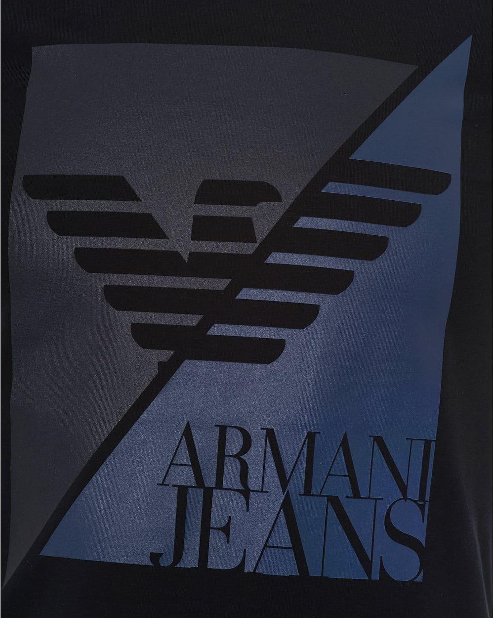 Navy Blue Eagle Logo - Armani Jeans Mens Navy Blue T Shirt, Slim Fit Split Eagle Logo