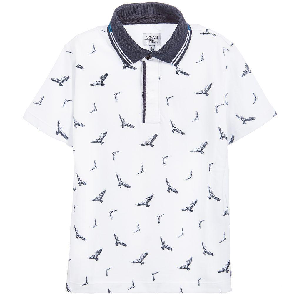 Navy Blue Eagle Logo - Armani Junior White & Navy Blue Eagle Logo Polo Shirt
