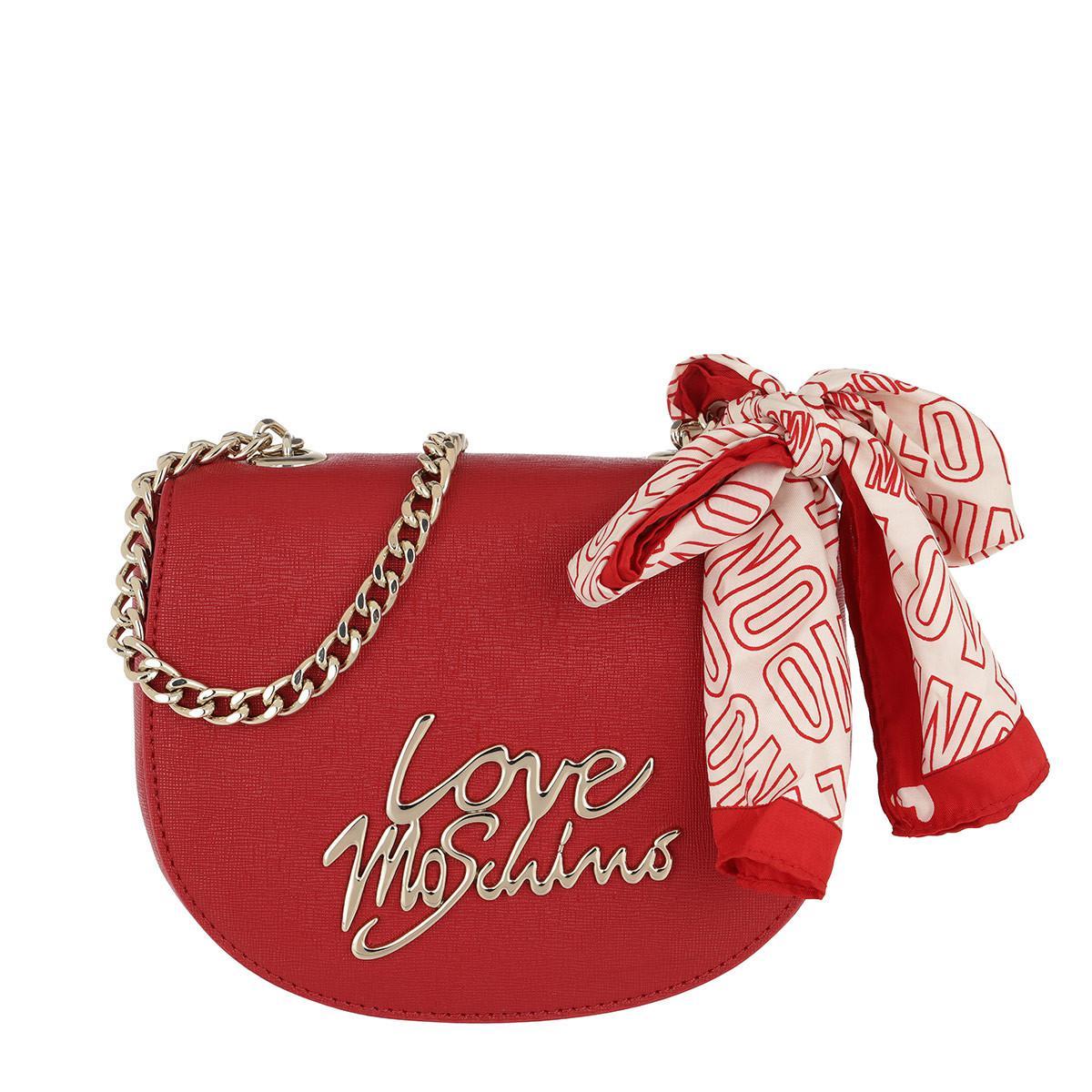 Luggage Red Cross Logo - Love Moschino Chain Scarf Logo Crossbody Bag Rosso in Red - Lyst