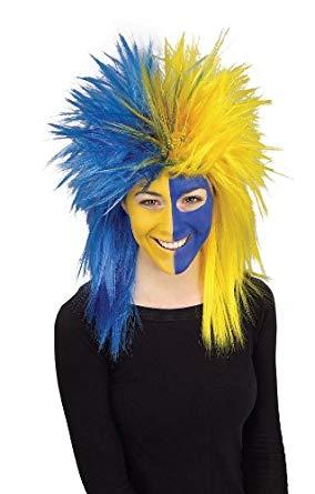 Blue Fan and Yellow Logo - Rubie's Blue And Yellow Sports Fan Wig, Blue Yellow, One