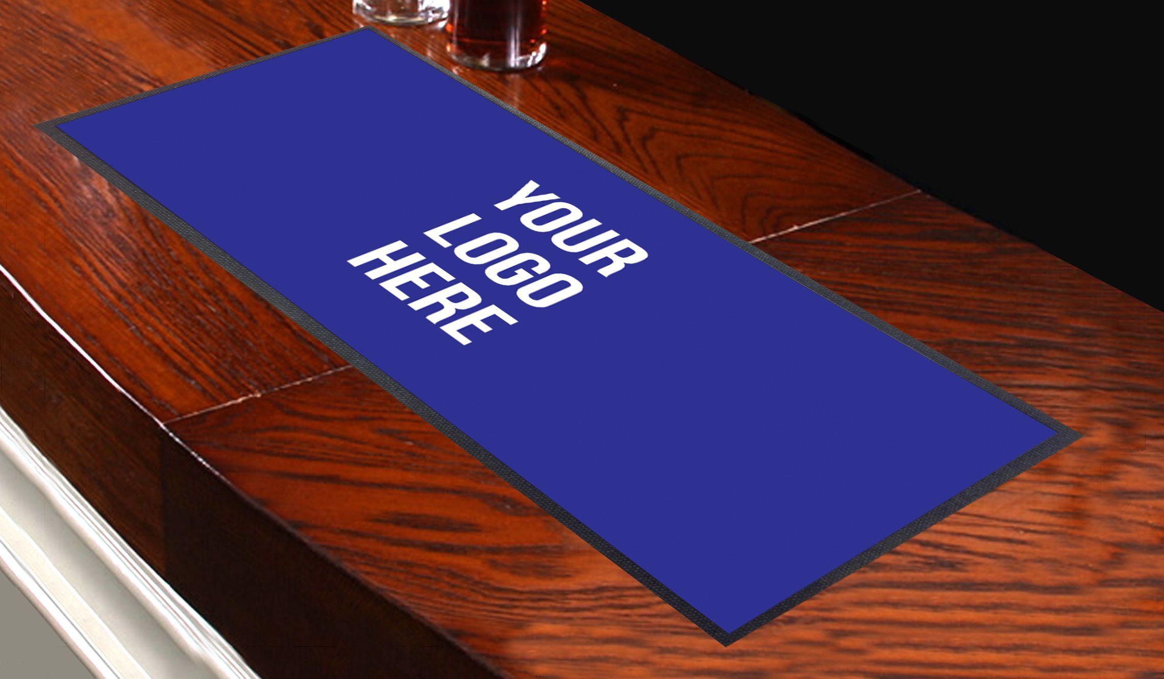 Blue Rectangle in Blue P Logo - Customised Any Logo Text Blue Design bar runner great for home bar