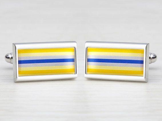 Blue Rectangle in Blue P Logo - Blue & Yellow Stripe - Rectangle Cufflinks