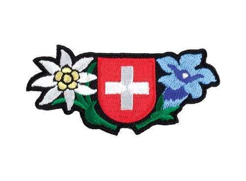 Swiss Shield Logo - Embroidered Patches - Swiss Shield/Alpine Flowers - Shop Swiss