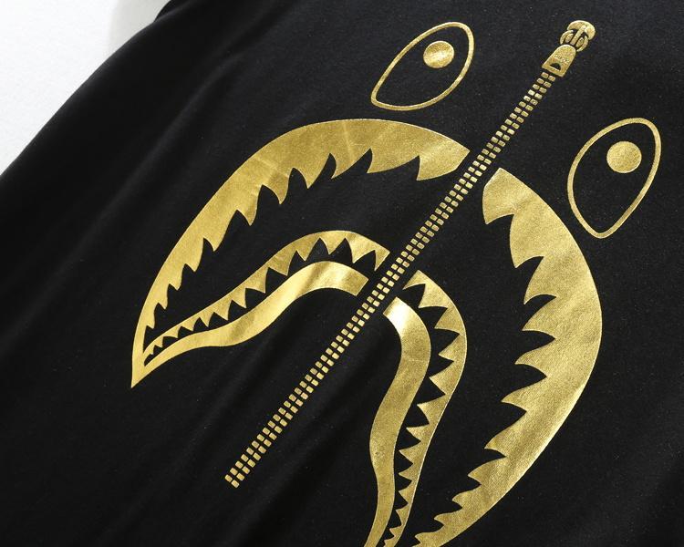 Gold BAPE Shark Logo - A Bathing Ape Shark with Zip design Tee Gold