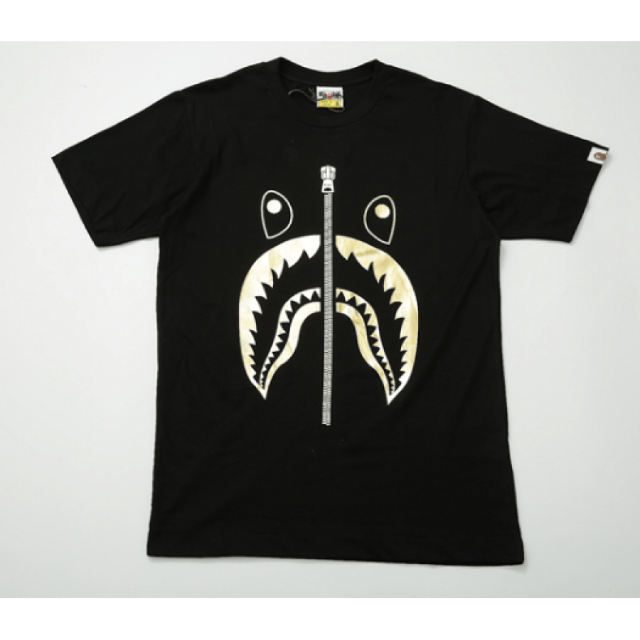 Gold BAPE Shark Logo - A Bathing Ape Shark Mouth Logo T Shirt (Black Gold)