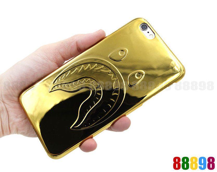 Gold BAPE Shark Logo - A BATHING APE BAPE SHARK GOLD Plating Phone Case Cover For iPhone 7 ...