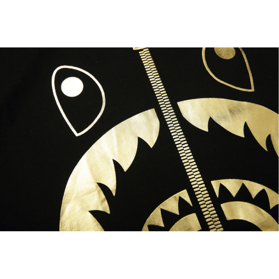 Gold BAPE Shark Logo - A Bathing Ape Shark Mouth Logo T-Shirt (Black/Gold)