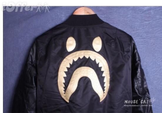 Gold BAPE Shark Logo - New Ape Bape Black Gold Shark MA 1 Flight Jacket Coat