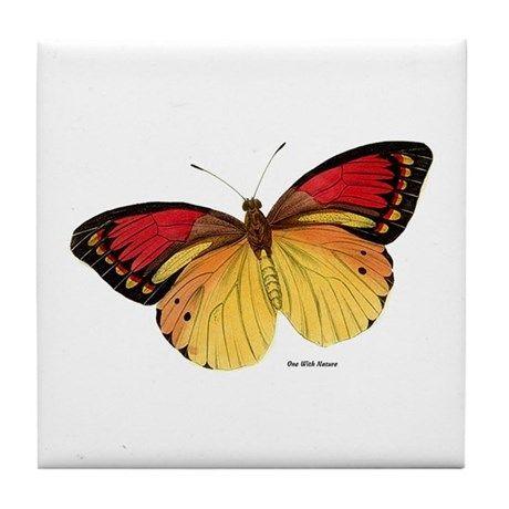 Red and Yellow Butterfly Logo - Red Yellow Butterfly Tile Coaster
