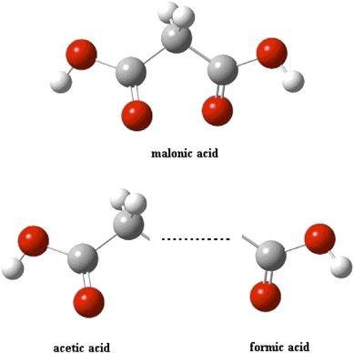 Red and White Sphere Logo - Ball and stick model of malonic acid. Grey spheres are carbon atoms