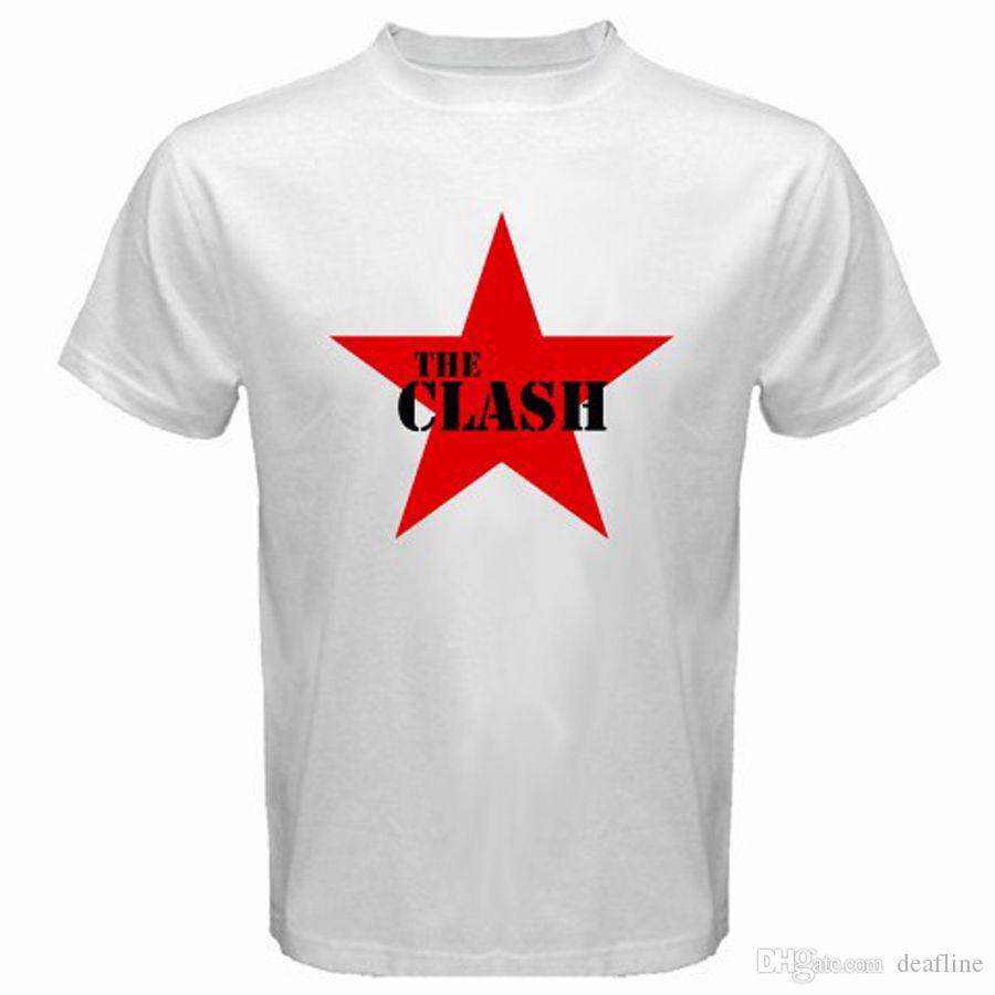White and Red Star Logo - New THE CLASH Punk Rock Band Legend Red Star Logo Men'S White T