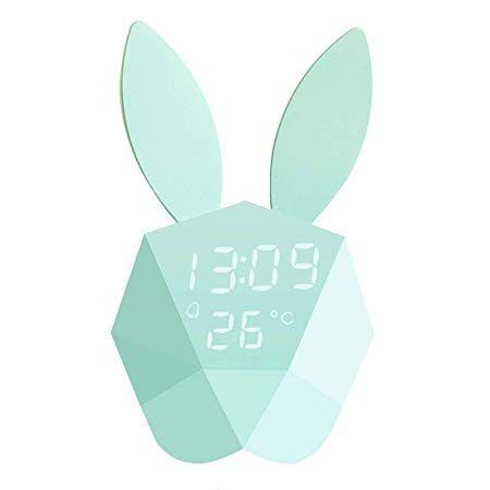 Cute Bunny Logo - Sruix Blue Cute Bunny Alarm Clock Wall Clock Night Light Table Clock ...