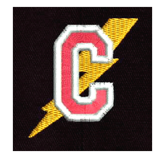 Lightning Bolt College Logo - College Font C with Lightning Bolt for Machine Embroidery