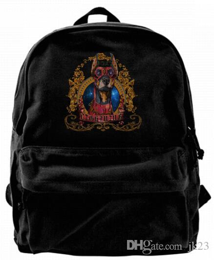 Lightning Bolt College Logo - Lightning Bolt Doberman Big Face Dog Canvas Shoulder Backpack