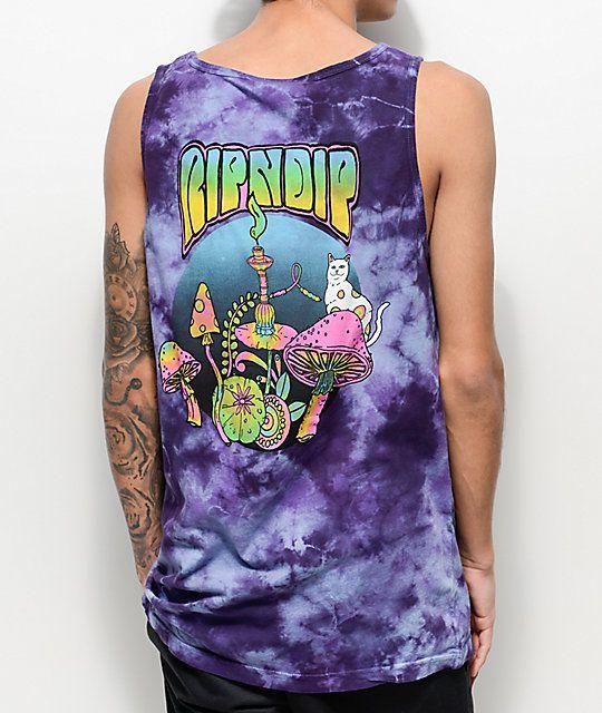 Ripndip Psychedelic Logo - RIPNDIP Psychedelic Blue Acid Wash Pocket Tank Top | Zumiez