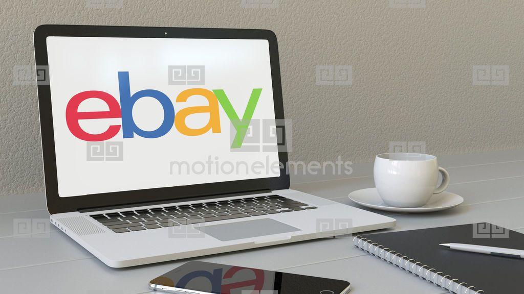 eBay Inc. Logo - Opening Laptop With EBay Inc. Logo On The Screen. Modern Workplace