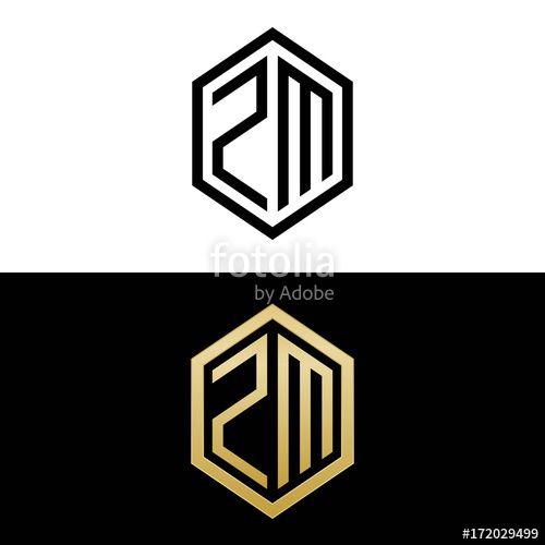 ZM Logo - initial letters logo zm black and gold monogram hexagon shape vector ...