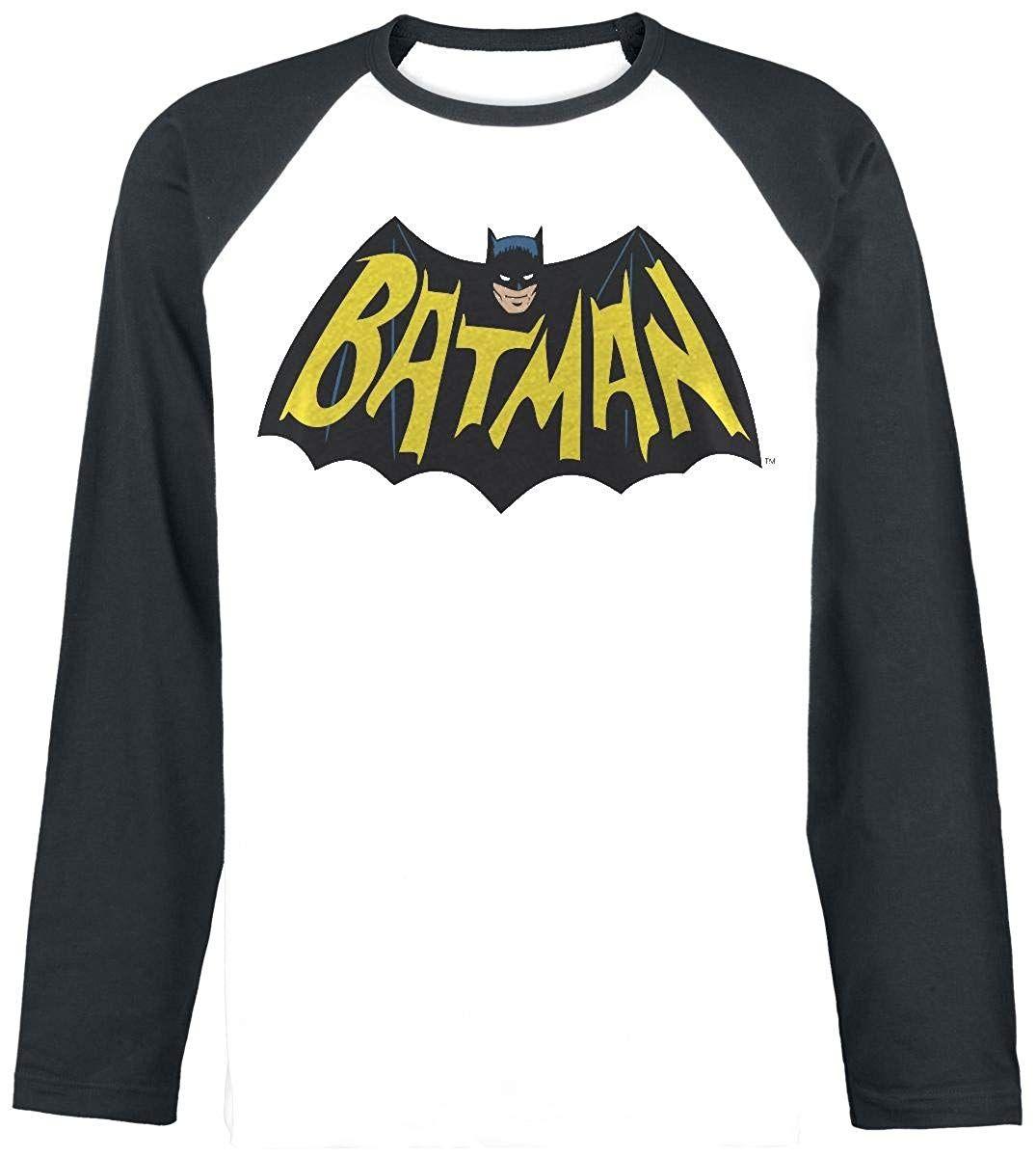 Batman 1966 Logo - Batman 1966 Logo Longsleeve White-Black XXL: Amazon.co.uk: Clothing