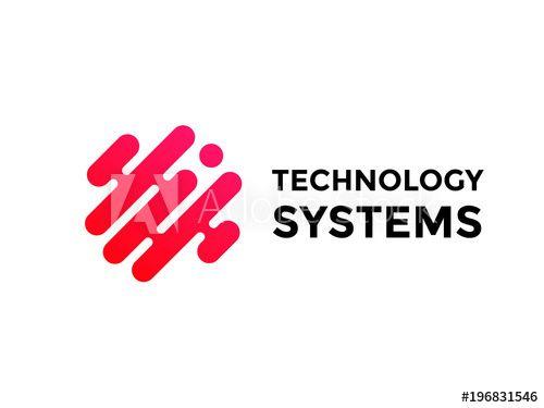 Round Red Line Logo - Technology logo simple tech design. Vector creative abstract circle