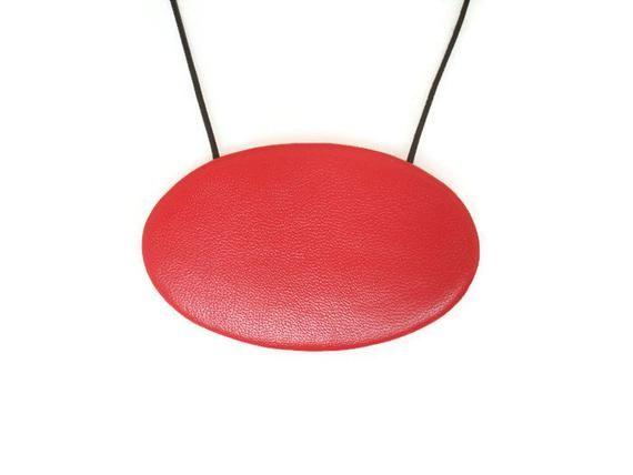 Big Red Oval Logo - Large Red Leather Oval Disc Pendant Necklace with Black | Etsy