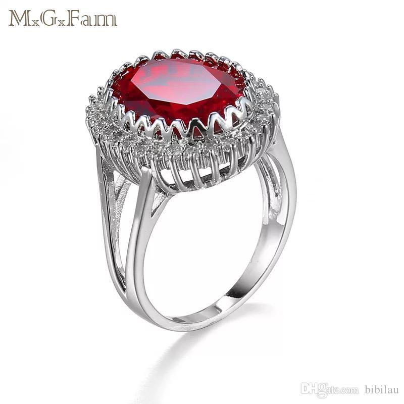 Big Red Oval Logo - MGFam 166R Big Red Oval Rings For Women Party Queen White Gold Color